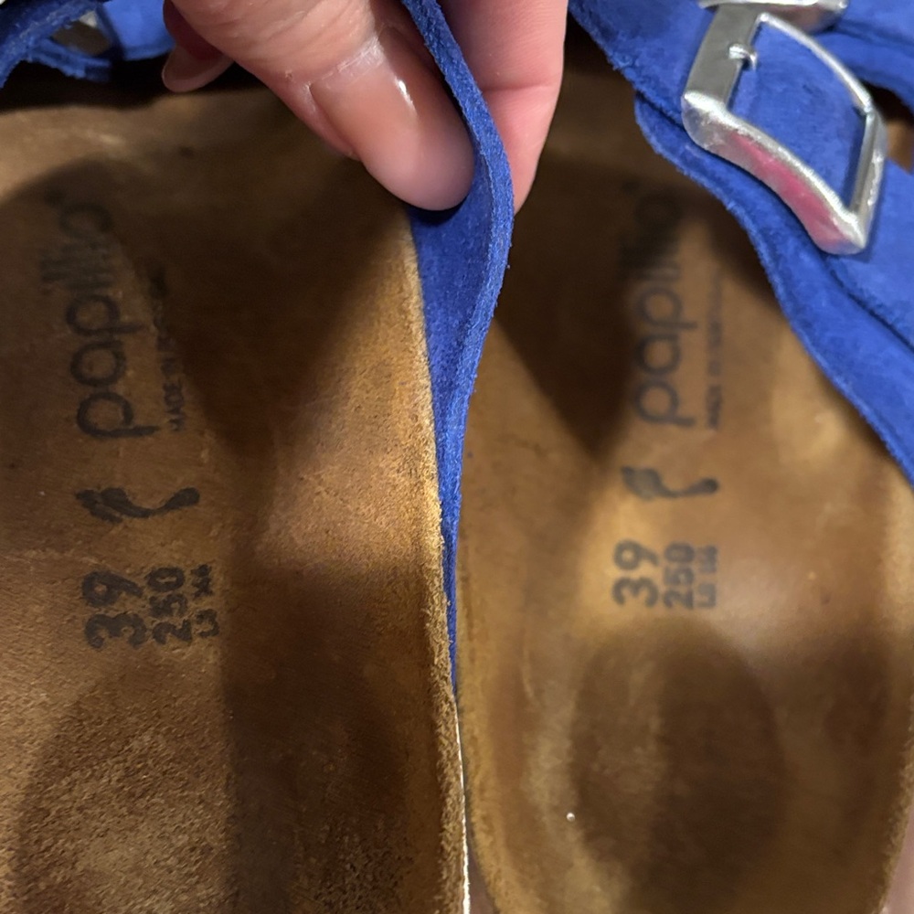 Papillio Royal Blue Suede Double-Buckle Slide Sandals - Picture 7 of 8